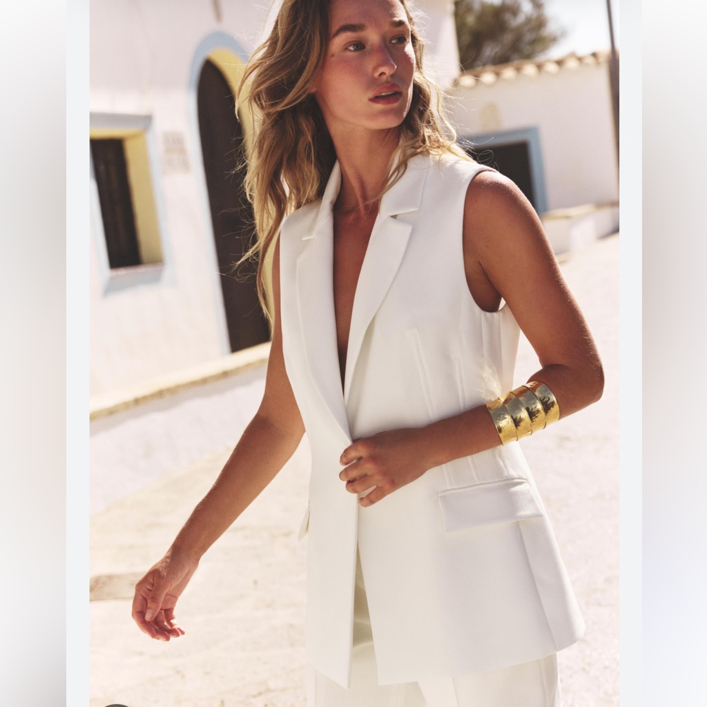 Zara Nwt One Button Long Vest White 8136/597
